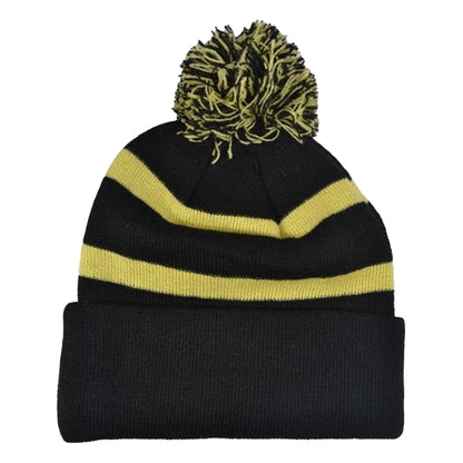Black-Gold - Back - Arsenal FC Cannon Striped Bobble Beanie