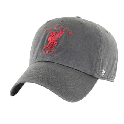 Charcoal-Red - Front - Liverpool FC Clean Up 47 Relaxed Fit Baseball Cap