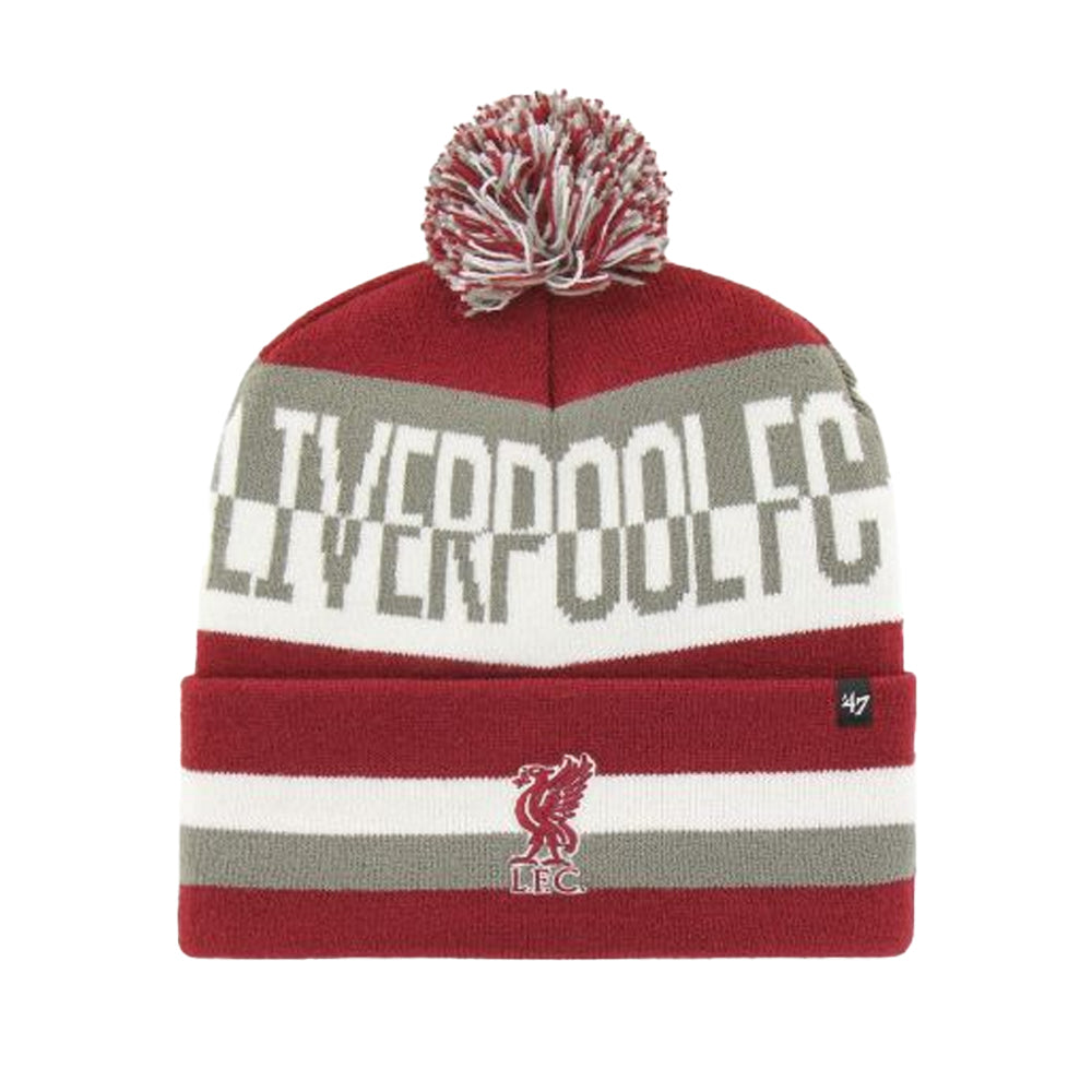 Red-White-Grey - Front - Liverpool FC 47 Pom Pom Beanie