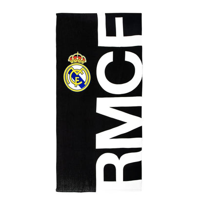 Black - Front - Real Madrid CF Half Crest Beach Towel
