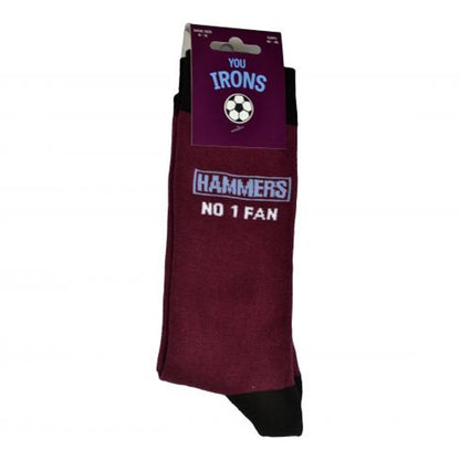 Black-Maroon - Back - West Ham United FC Unisex Adult You Irons Hammers No.1 Fan Socks