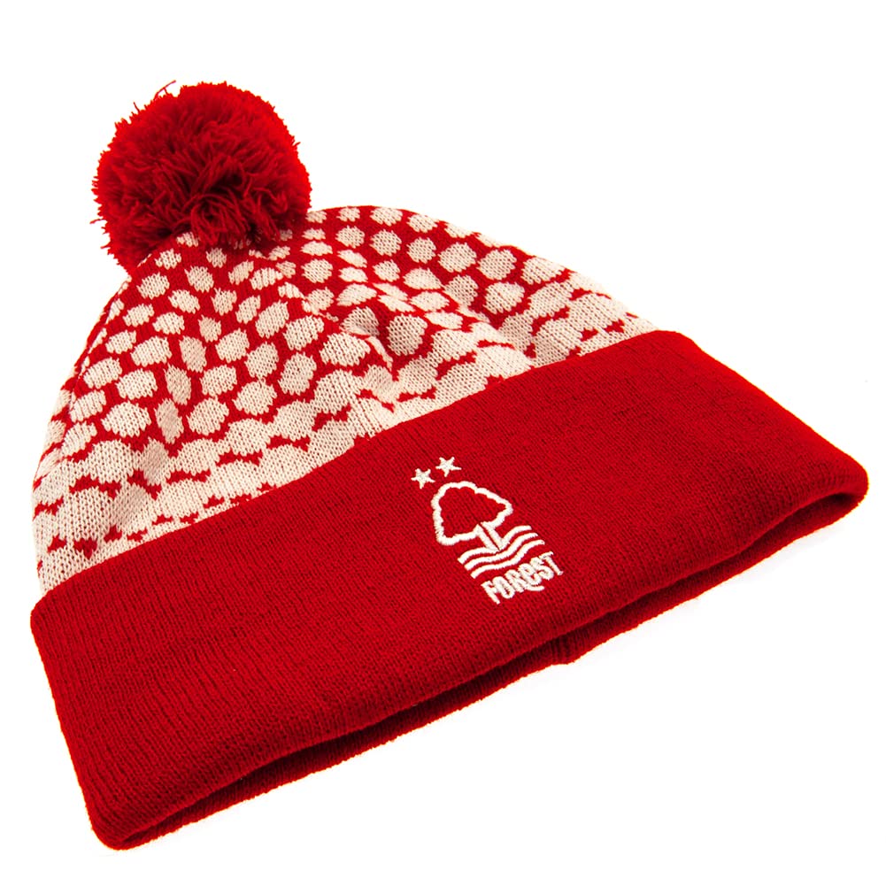 Red - Back - Nottingham Forest FC Knitted Turn Up Bobble Hat