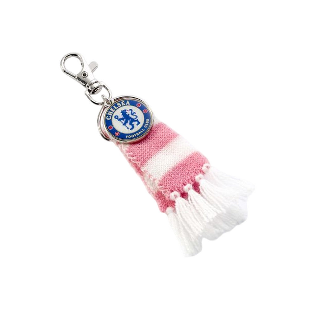 White-Pink - Front - Chelsea FC Crest And Stripes Keyring