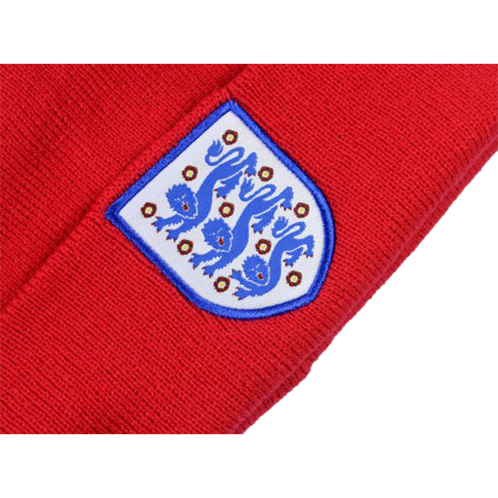 Red - Side - England FA Unisex Adult Bobble Knitted Beanie
