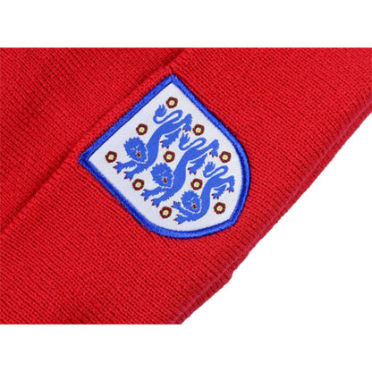 Red - Side - England FA Unisex Adult Bobble Knitted Beanie