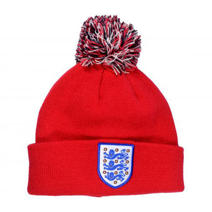 Red - Front - England FA Unisex Adult Bobble Knitted Beanie