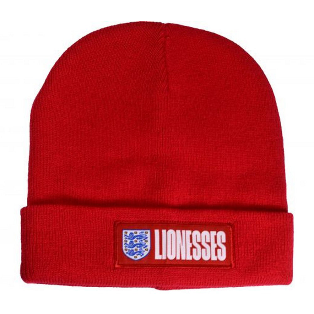 Red-Red - Front - England Lionesses Unisex Adult Knitted Turned Up Cuff Beanie