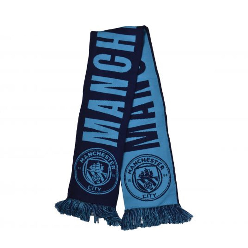 Sky Blue-Navy Blue - Back - Manchester City FC Wordmark Reverse Jacquard Knitted Scarf
