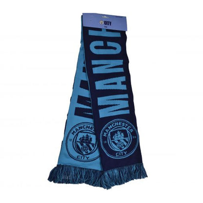 Sky Blue-Navy Blue - Side - Manchester City FC Wordmark Reverse Jacquard Knitted Scarf