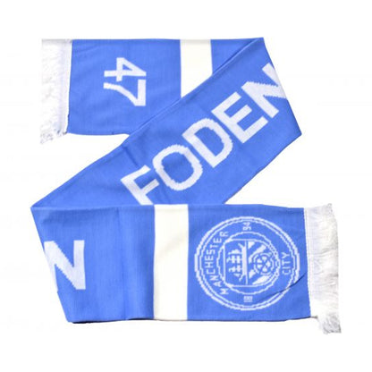 Sky Blue-White - Front - Manchester City FC Phil Foden 47 Player Scarf