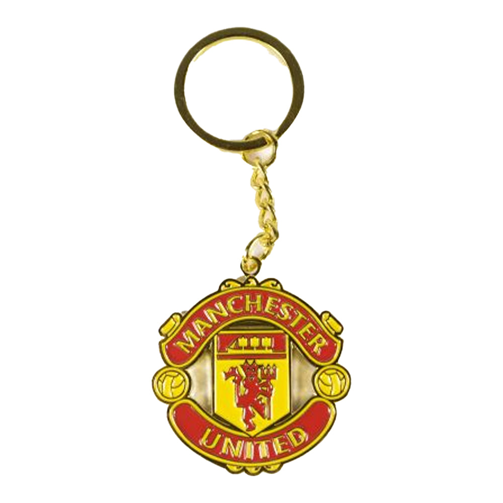 Red-Yellow-Silver - Front - Manchester United FC Crest Keyring And Badge Set