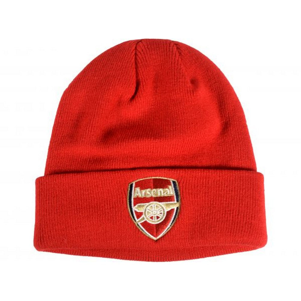Red - Front - Arsenal FC Childrens-Kids Crest Knitted Turned Up Cuff Beanie