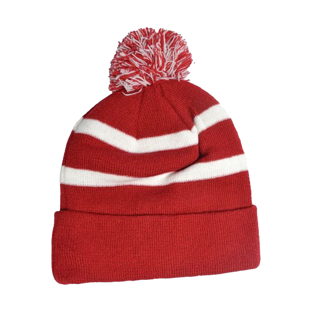 Red-White - Back - Arsenal FC Striped Knitted Bobble Hat