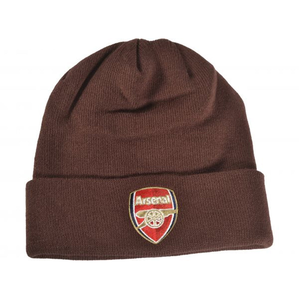 Maroon - Back - Arsenal FC Unisex Adult Crest Knitted Turned Up Cuff Beanie