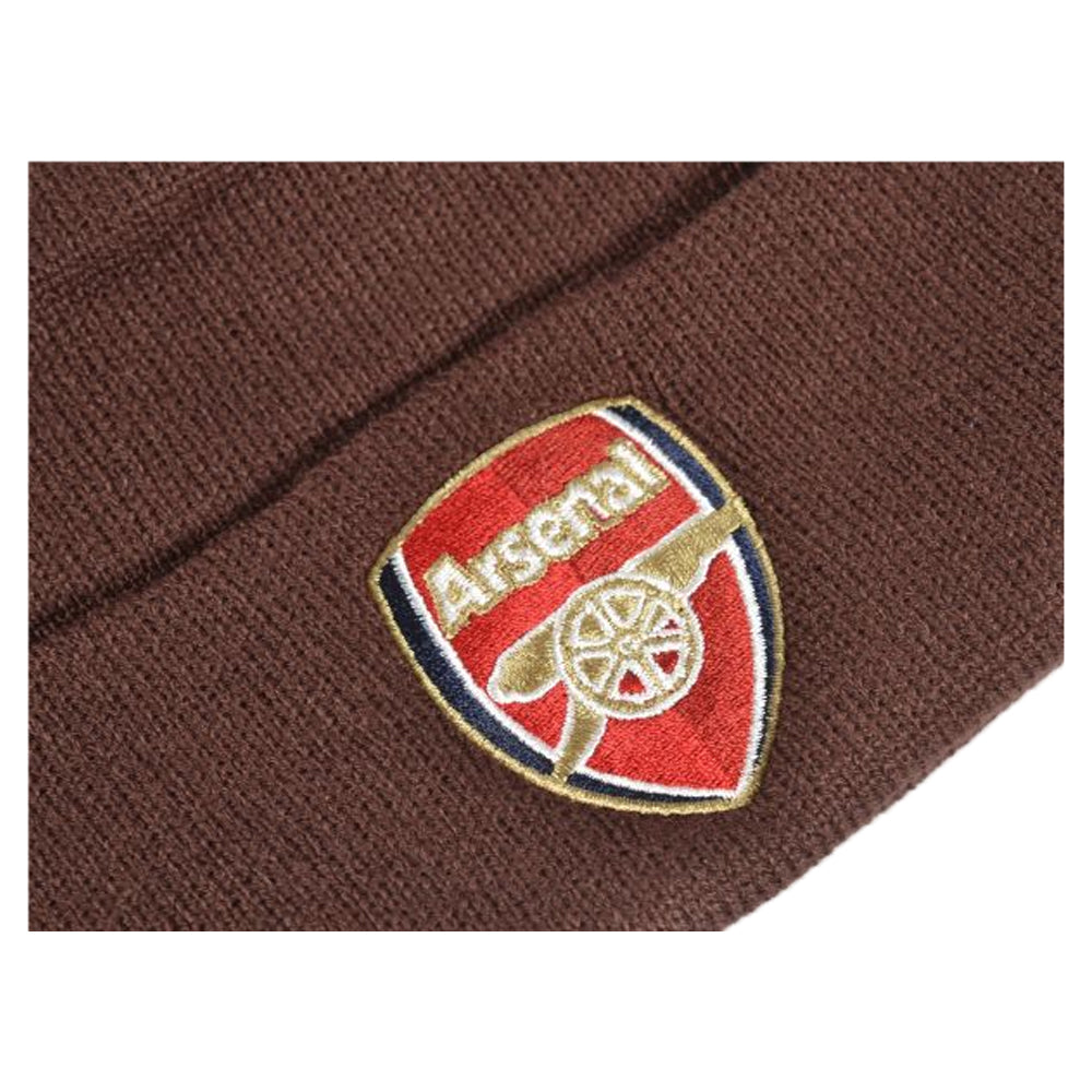 Maroon - Side - Arsenal FC Unisex Adult Crest Knitted Turned Up Cuff Beanie
