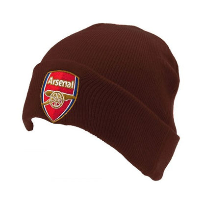 Maroon - Front - Arsenal FC Unisex Adult Crest Knitted Turned Up Cuff Beanie
