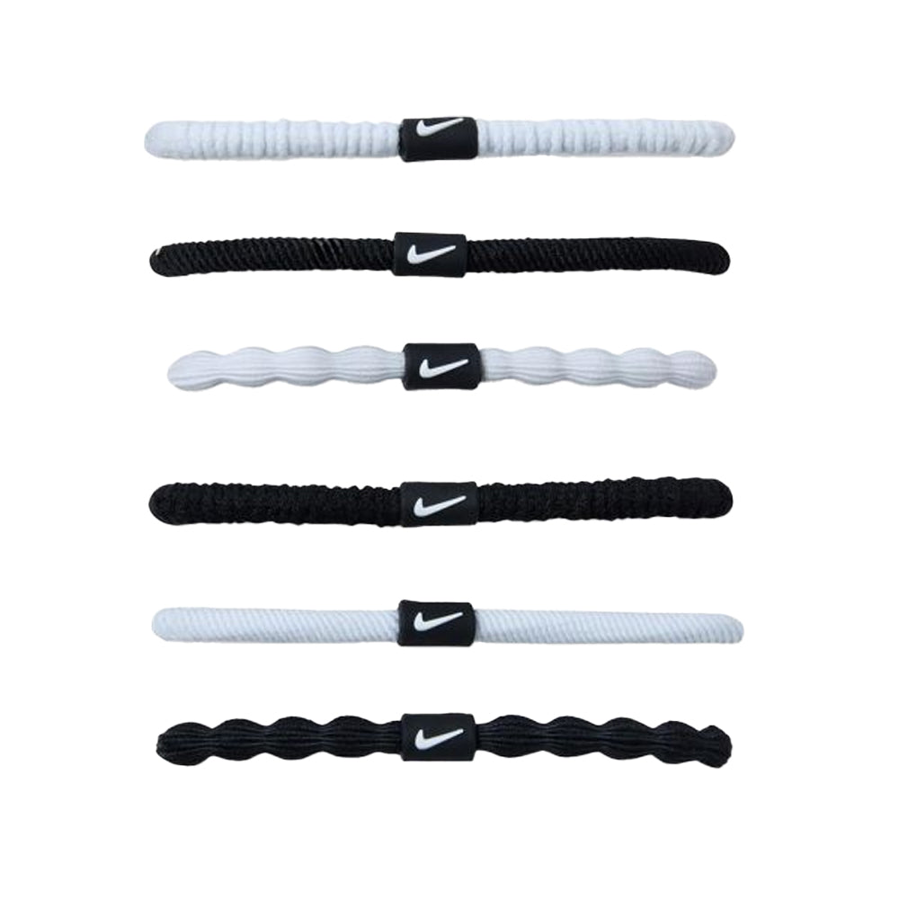 White-Black - Front - Nike Logo Hair Tie (Pack of 6)