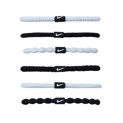 White-Black - Front - Nike Logo Hair Tie (Pack of 6)