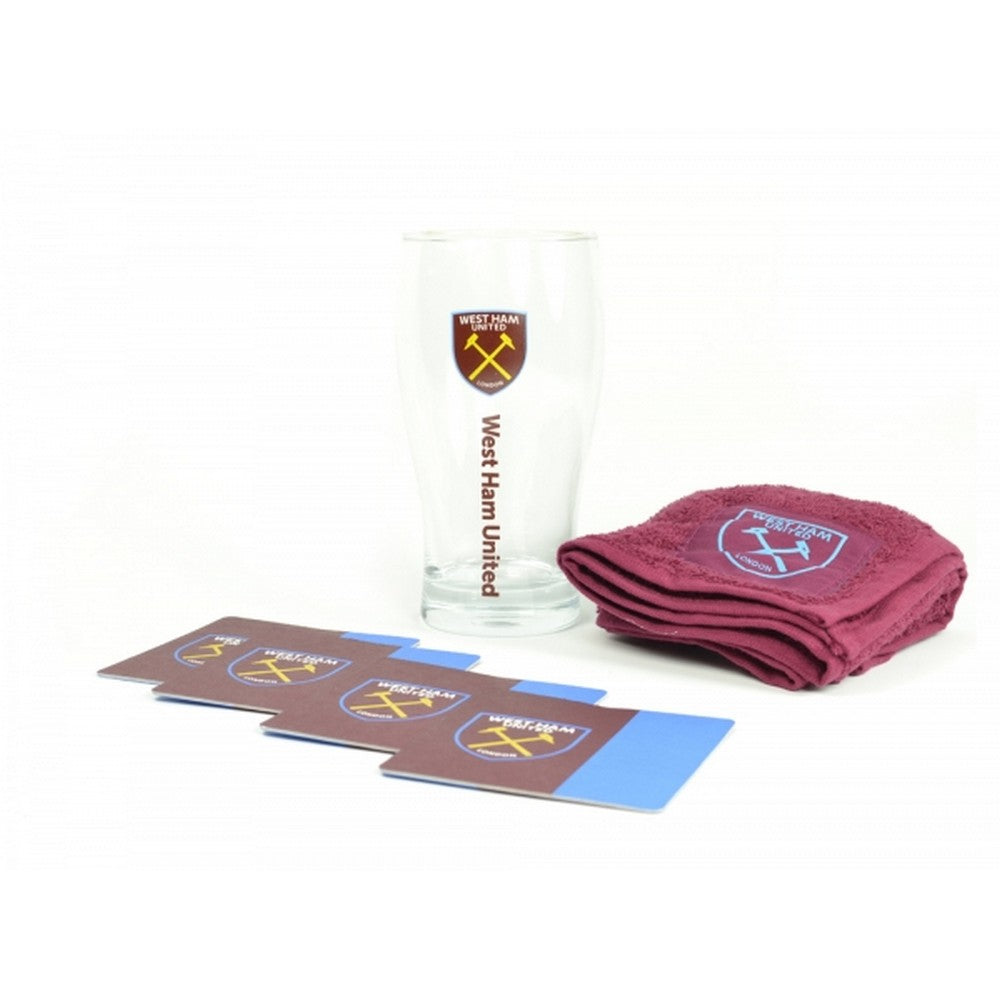 Claret-Blue - Front - West Ham United FC Official Mini Bar Set (Set Of 1 Pint Glass, 4 Beer Mats & 1 Bar Towel)