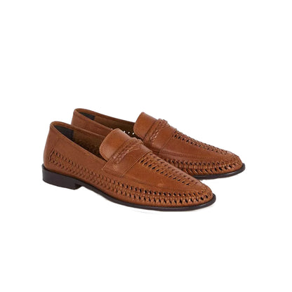 Brown - Front - Burton Mens Basket Leather Loafers