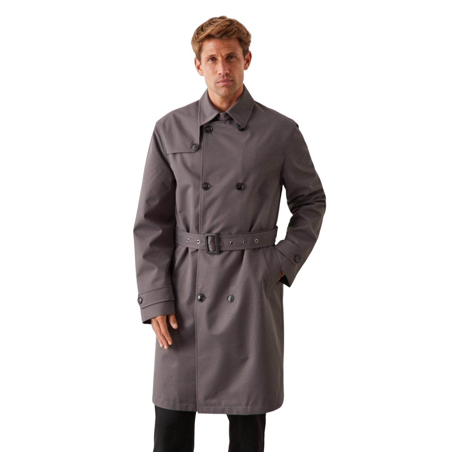 Grey - Front - Burton Mens Double-Breasted Trench Coat