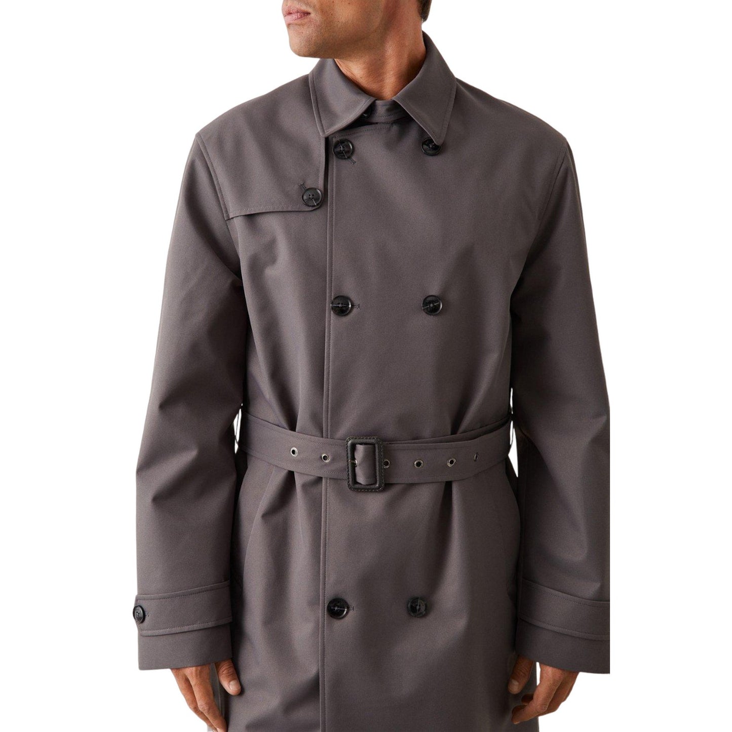 Grey - Side - Burton Mens Double-Breasted Trench Coat