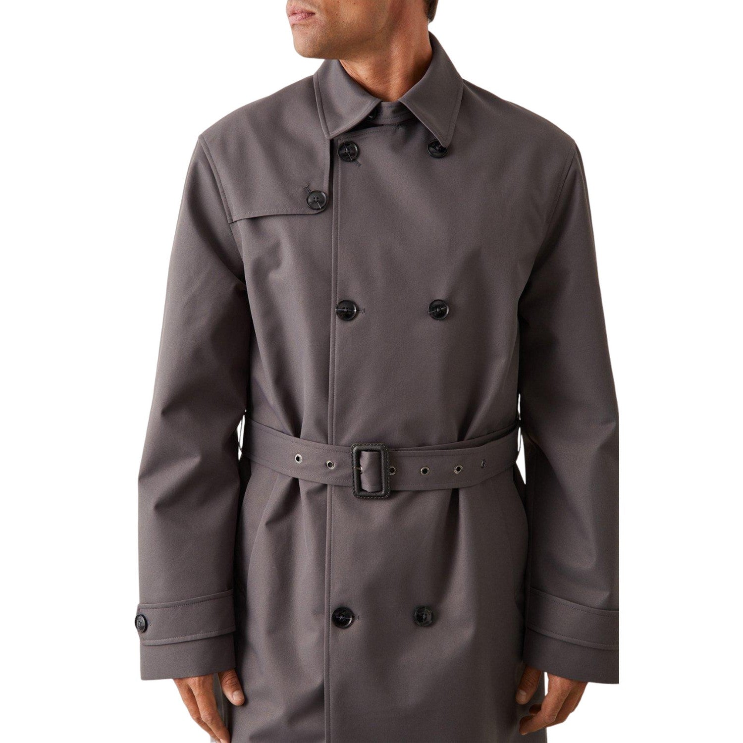 Grey - Side - Burton Mens Double-Breasted Trench Coat