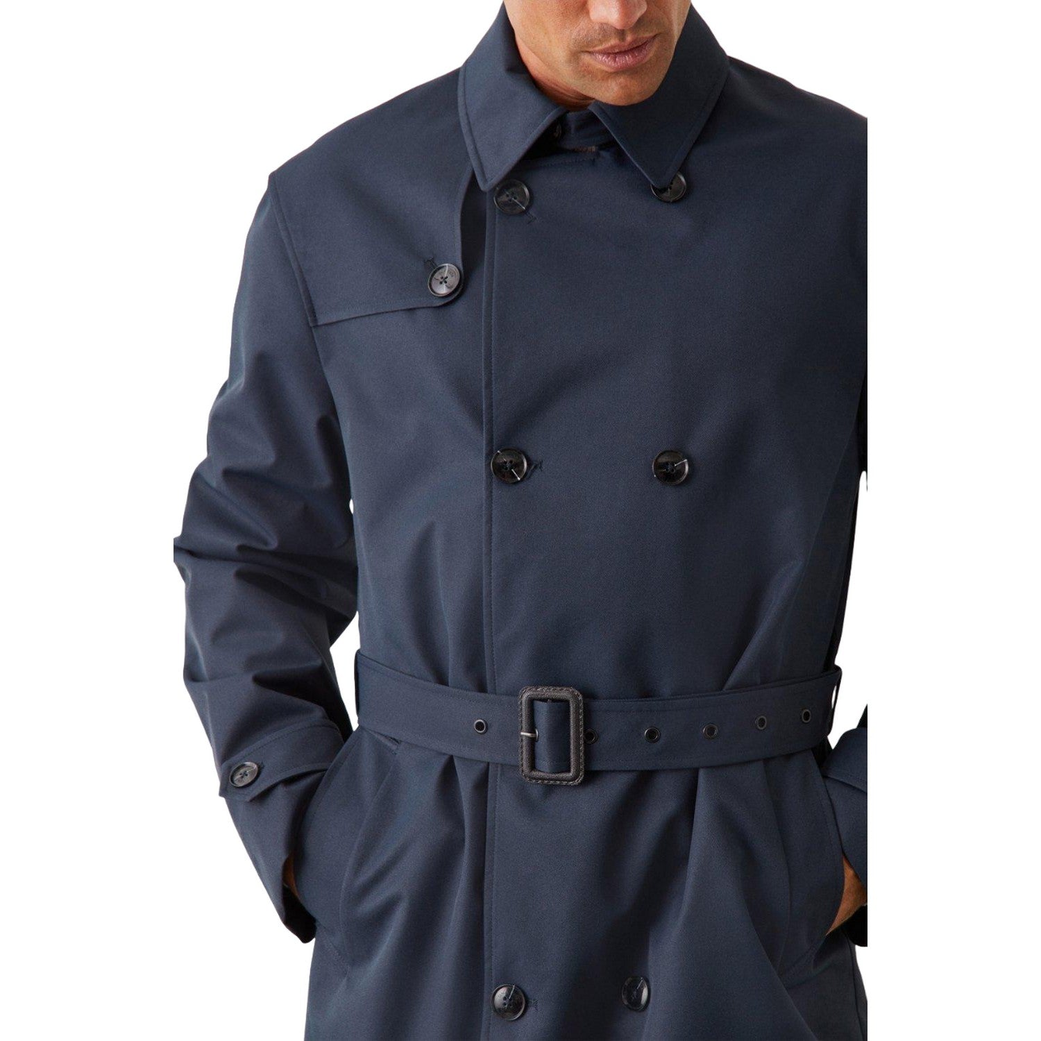 Navy - Side - Burton Mens Double-Breasted Trench Coat