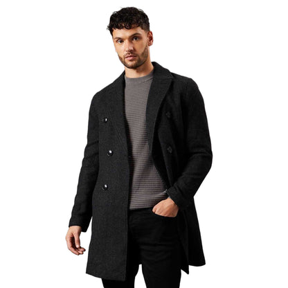Charcoal - Front - Burton Mens Wool Double-Breasted Coat