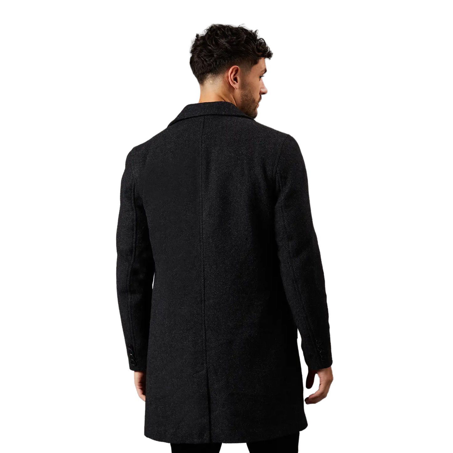 Charcoal - Back - Burton Mens Wool Double-Breasted Coat