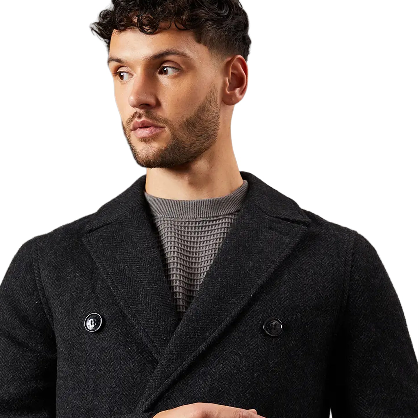 Charcoal - Side - Burton Mens Wool Double-Breasted Coat