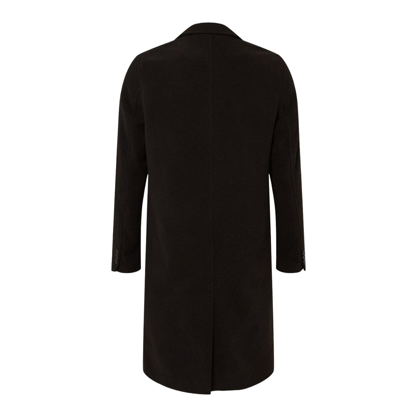Black - Back - Burton Mens Signature Three Button Epsom Overcoat