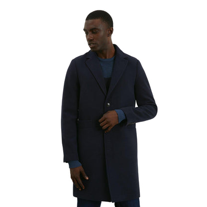 Navy - Front - Burton Mens Signature Three Button Epsom Overcoat