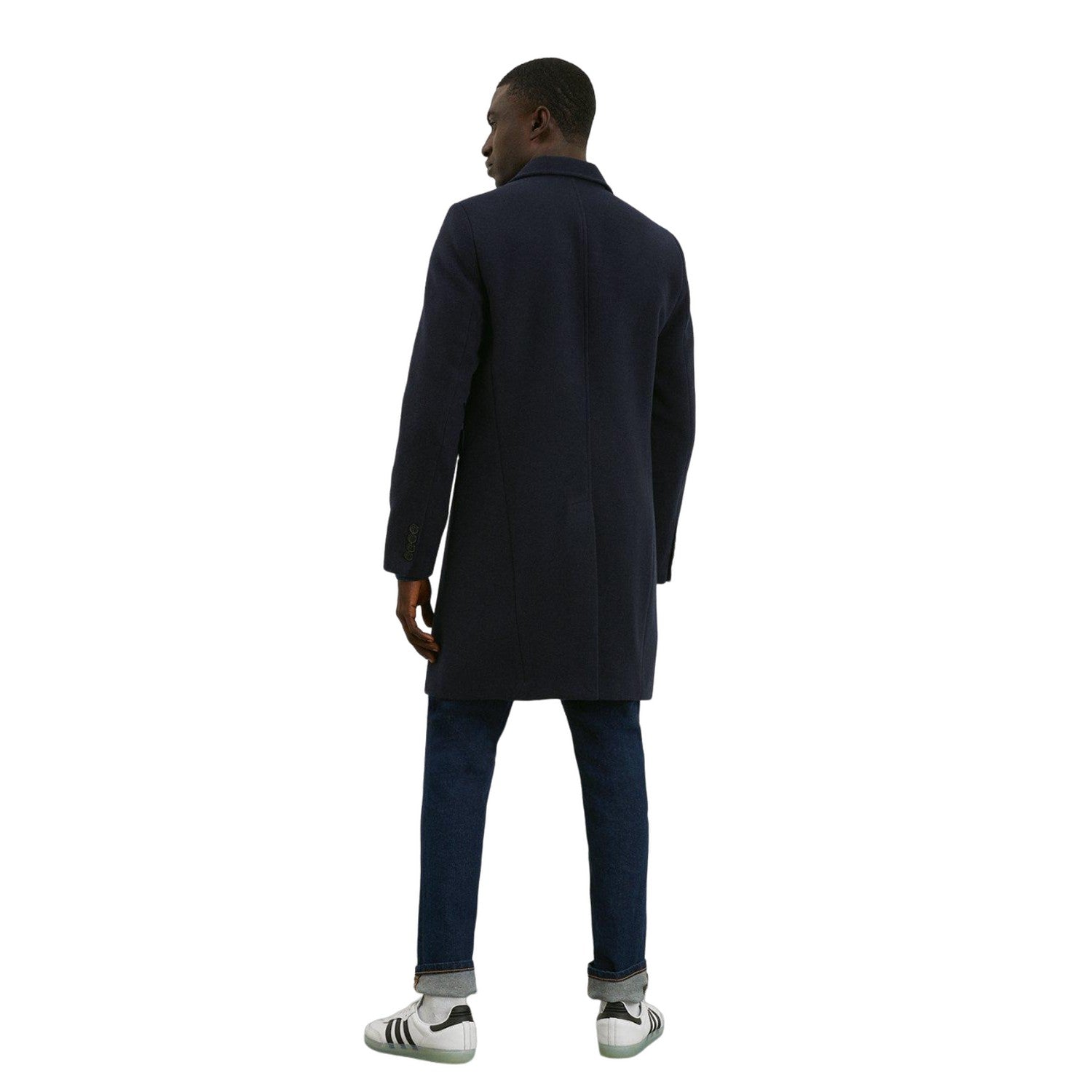 Navy - Back - Burton Mens Signature Three Button Epsom Overcoat