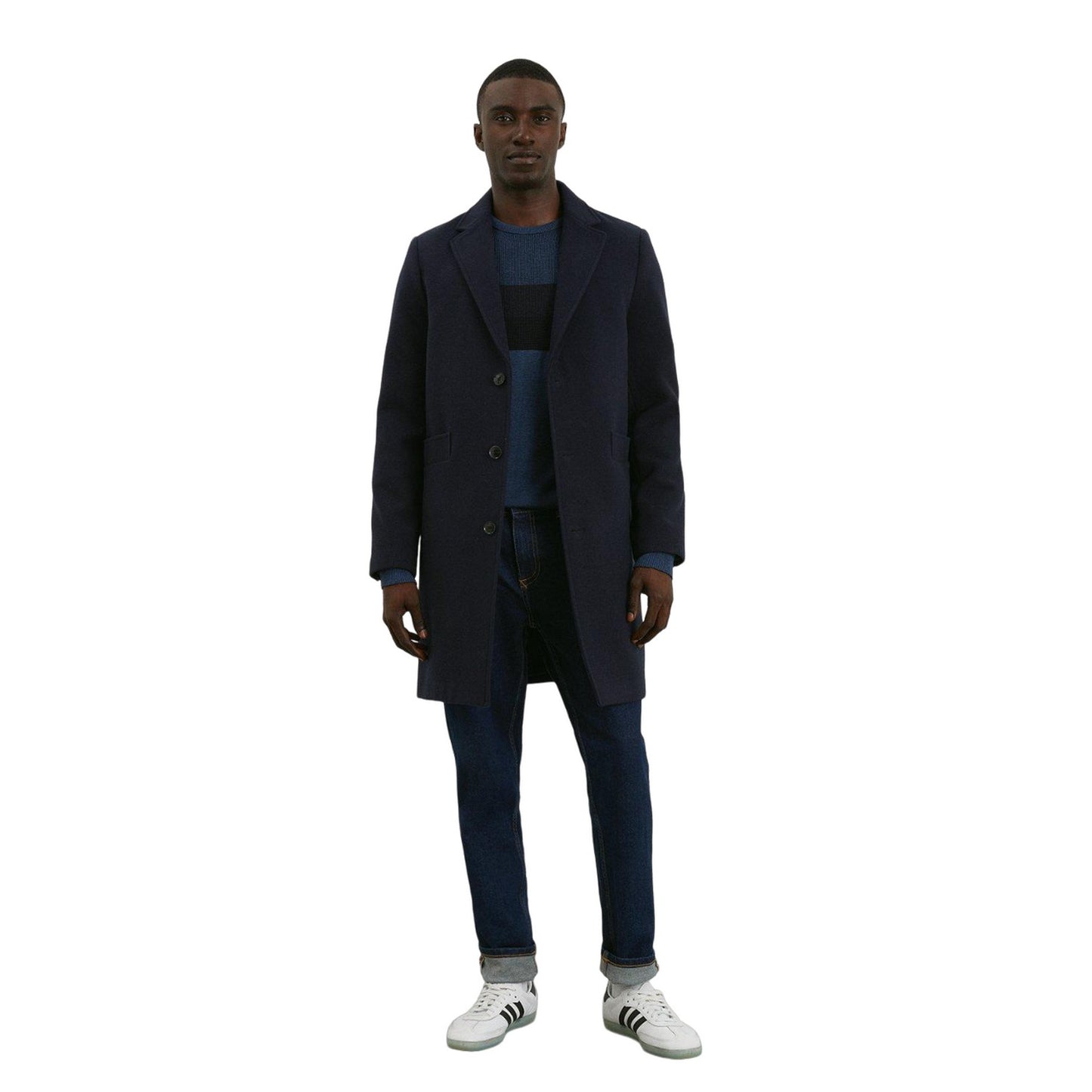 Navy - Side - Burton Mens Signature Three Button Epsom Overcoat