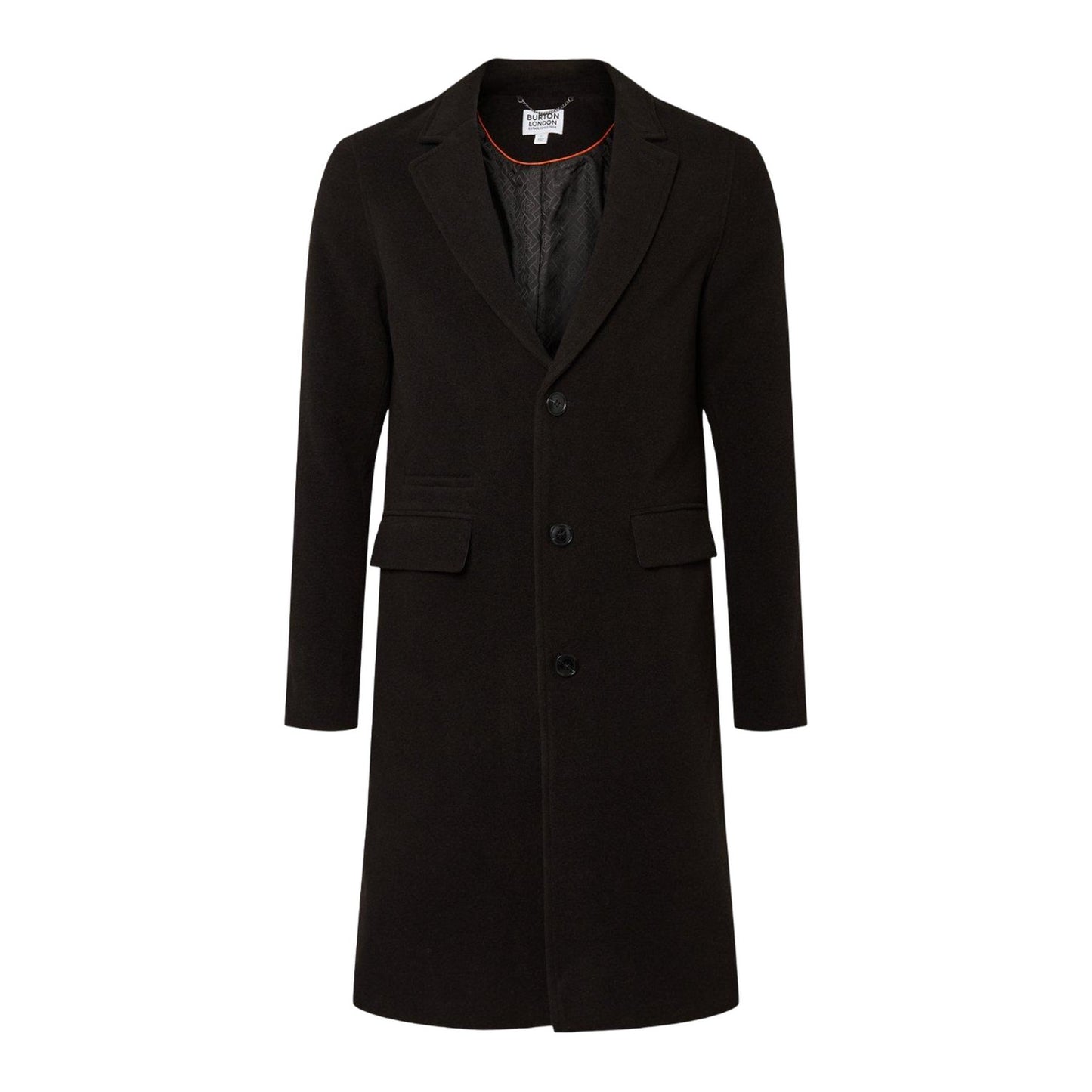 Black - Front - Burton Mens Signature Three Button Epsom Overcoat