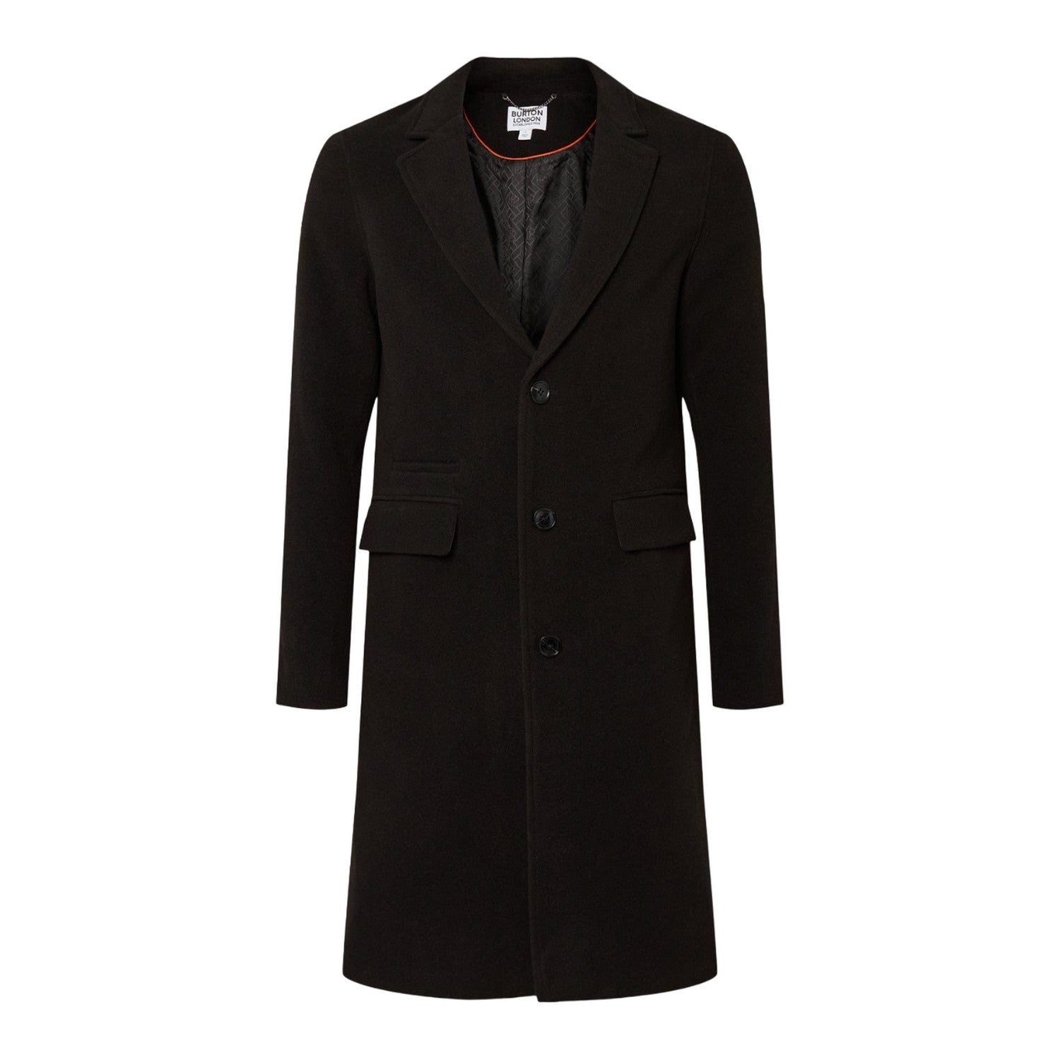 Black - Front - Burton Mens Signature Three Button Epsom Overcoat