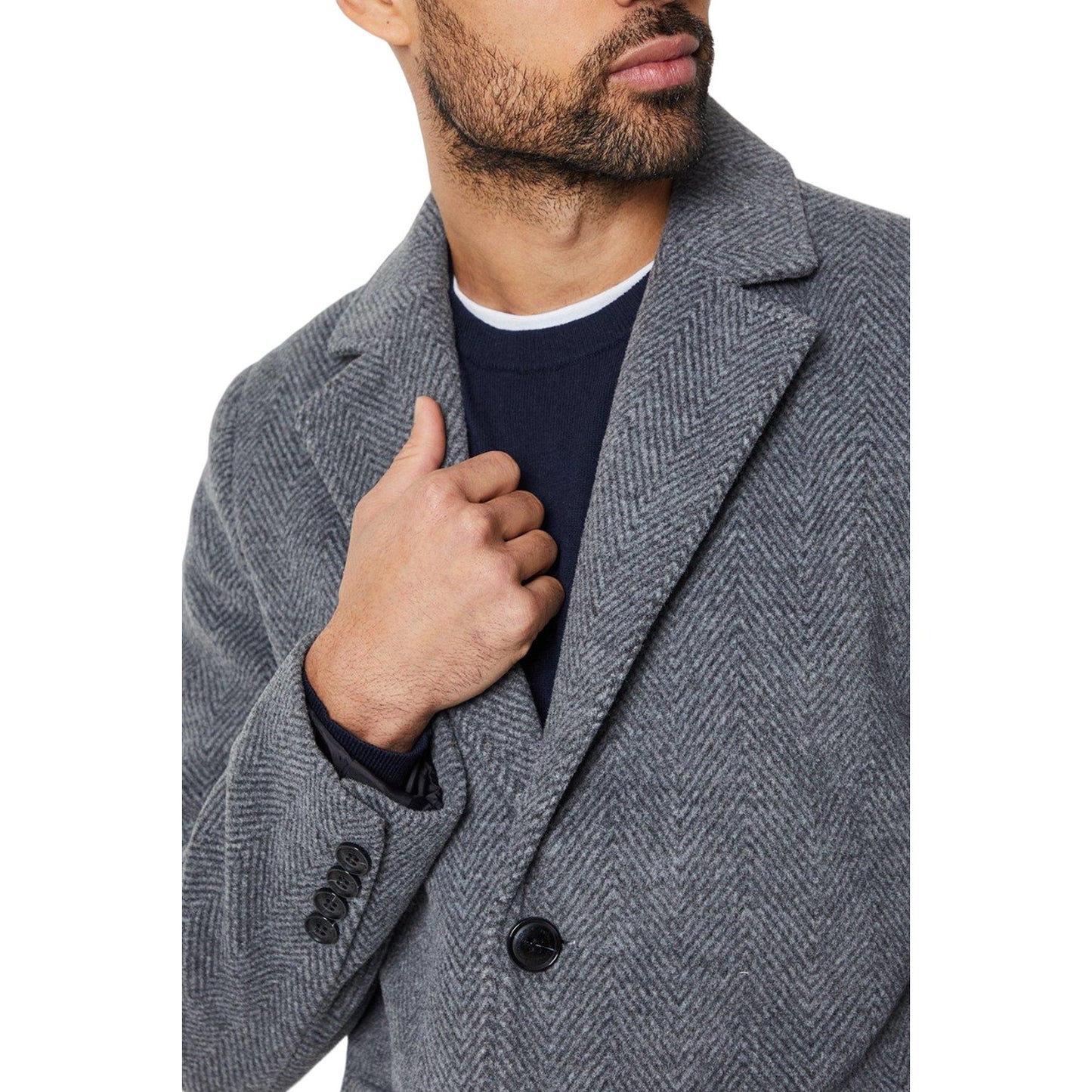 Charcoal - Side - Burton Mens Textured Wool Two Button Epsom Coat