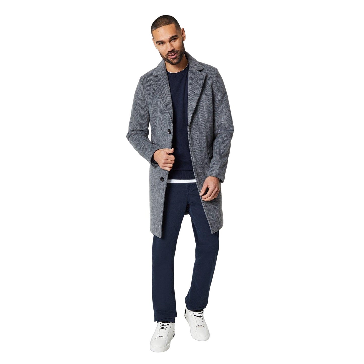 Charcoal - Front - Burton Mens Textured Wool Two Button Epsom Coat