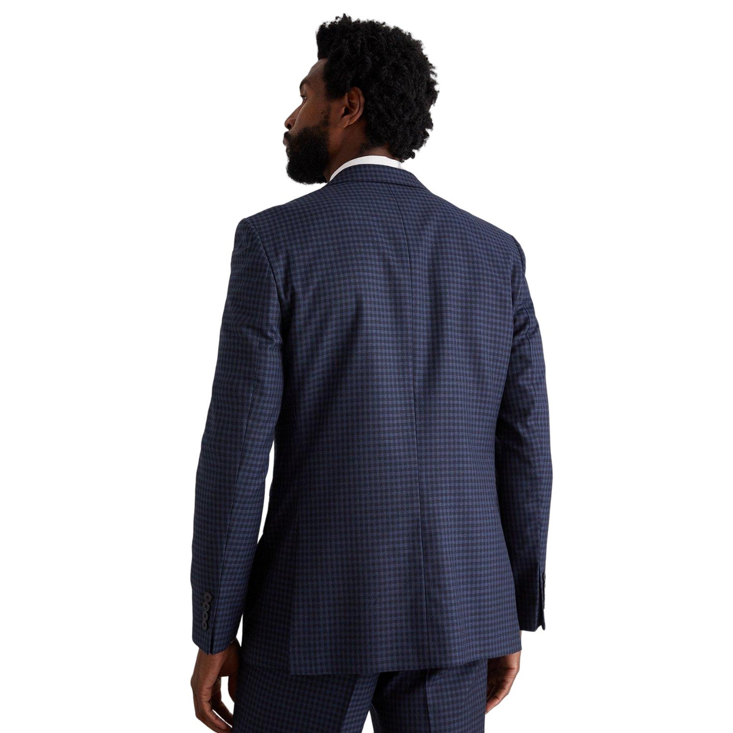 Navy - Back - Burton Mens Small Scale Check Tailored Suit Jacket