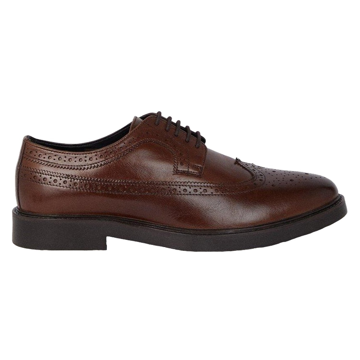 Brown - Back - Burton Mens Leather Brogue Detailing Derby Shoes