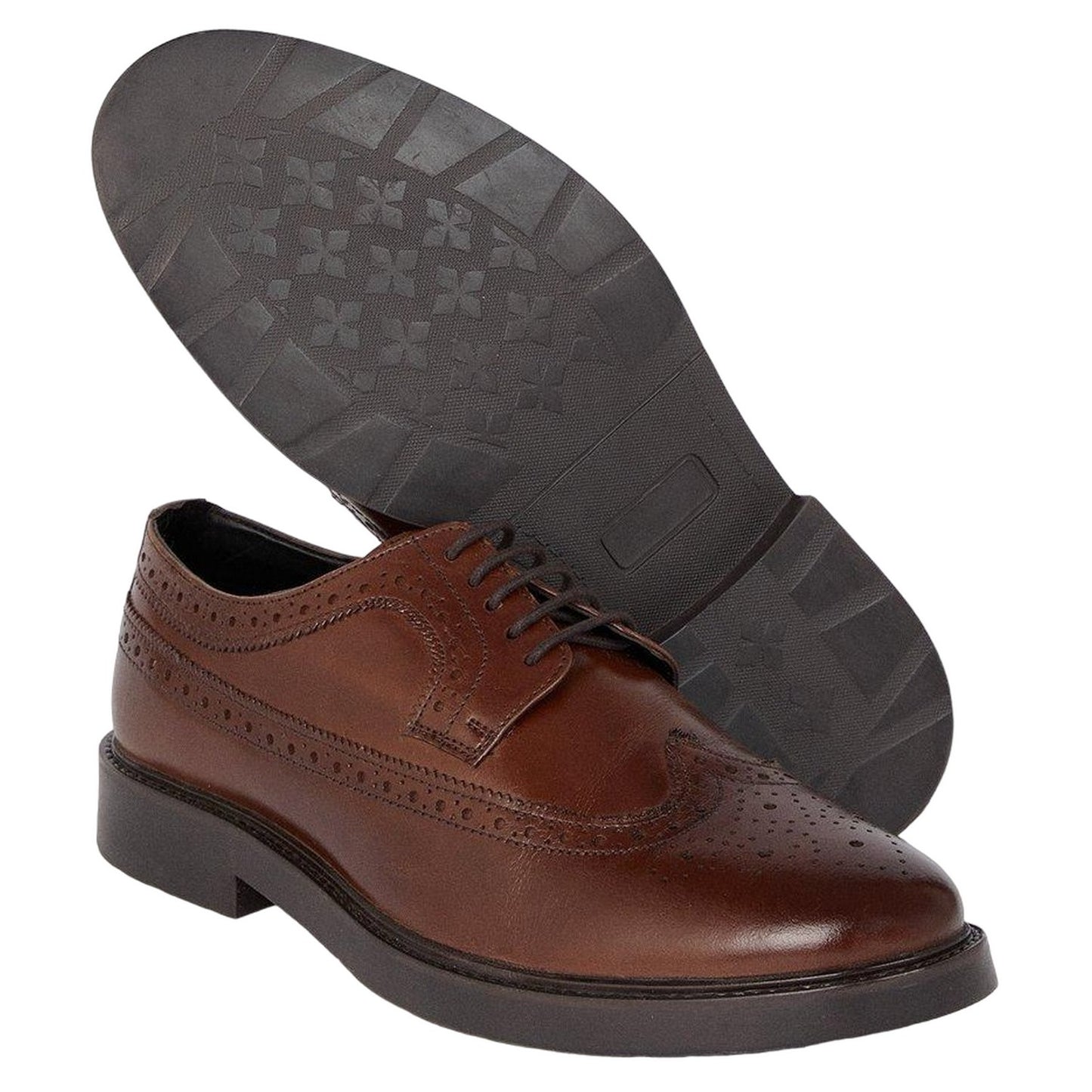 Brown - Side - Burton Mens Leather Brogue Detailing Derby Shoes