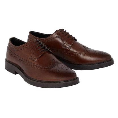 Brown - Front - Burton Mens Leather Brogue Detailing Derby Shoes