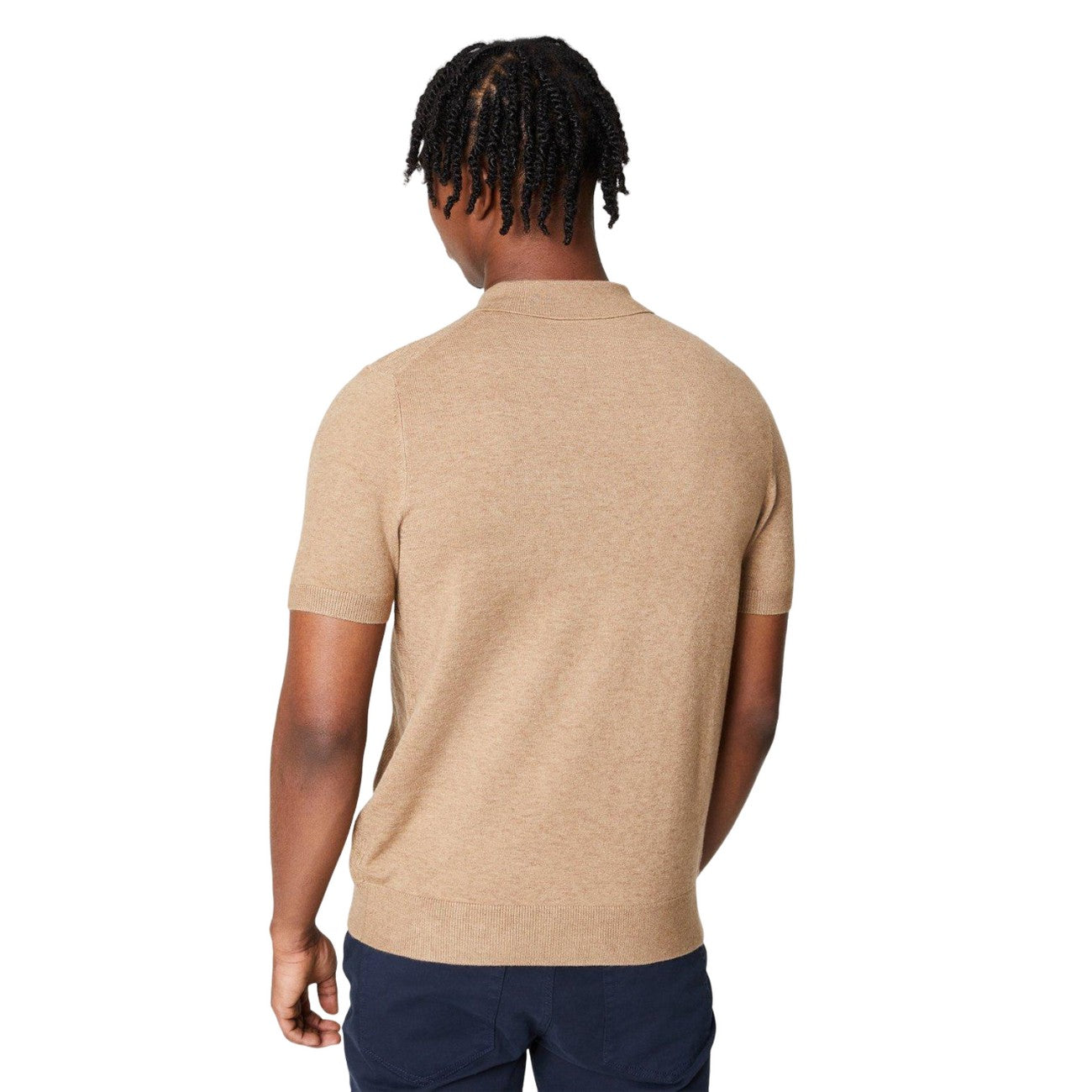 Sand - Back - Burton Mens Herringbone Knitted Polo Shirt