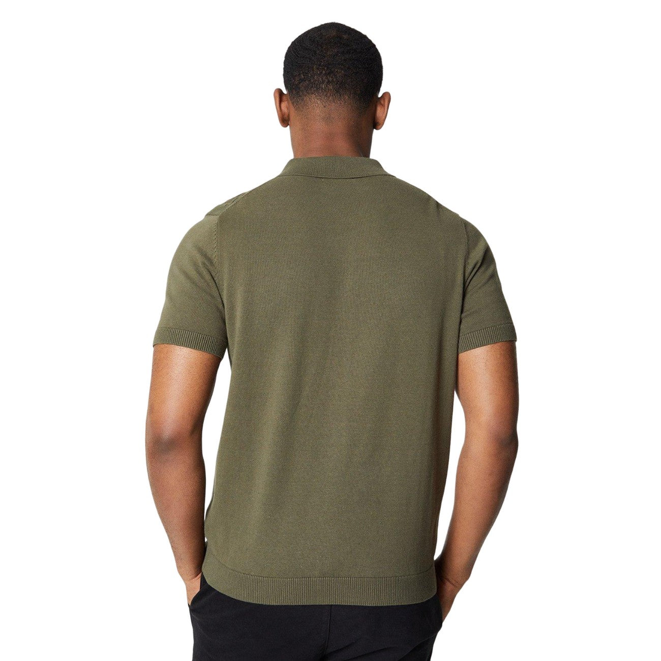 Khaki Green - Back - Burton Mens Placement Textured Knitted Polo Shirt