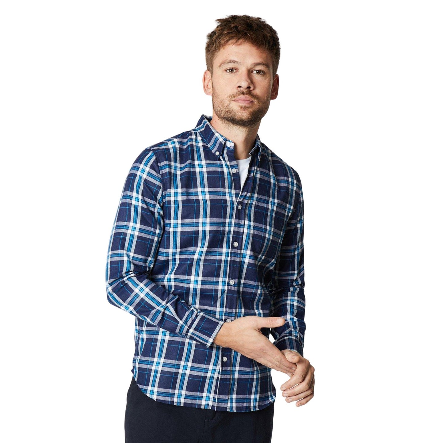Dark Blue - Front - Burton Mens Checked Button-Down Shirt