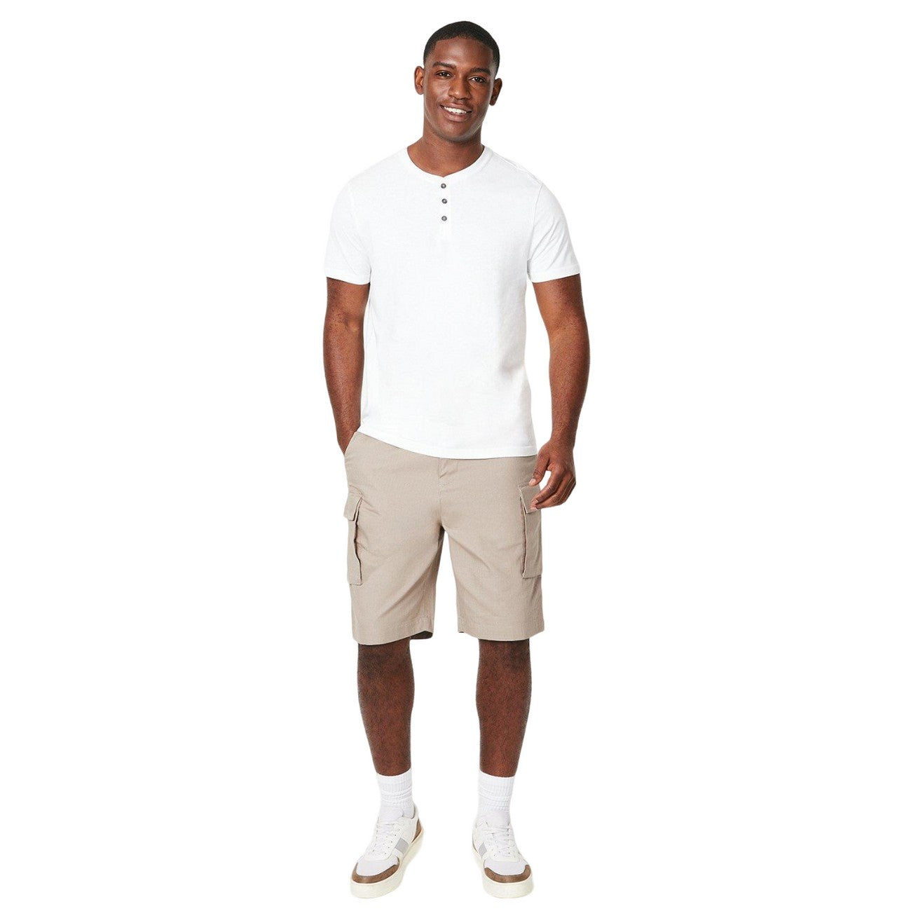 White - Side - Burton Mens Grandad Collar T-Shirt