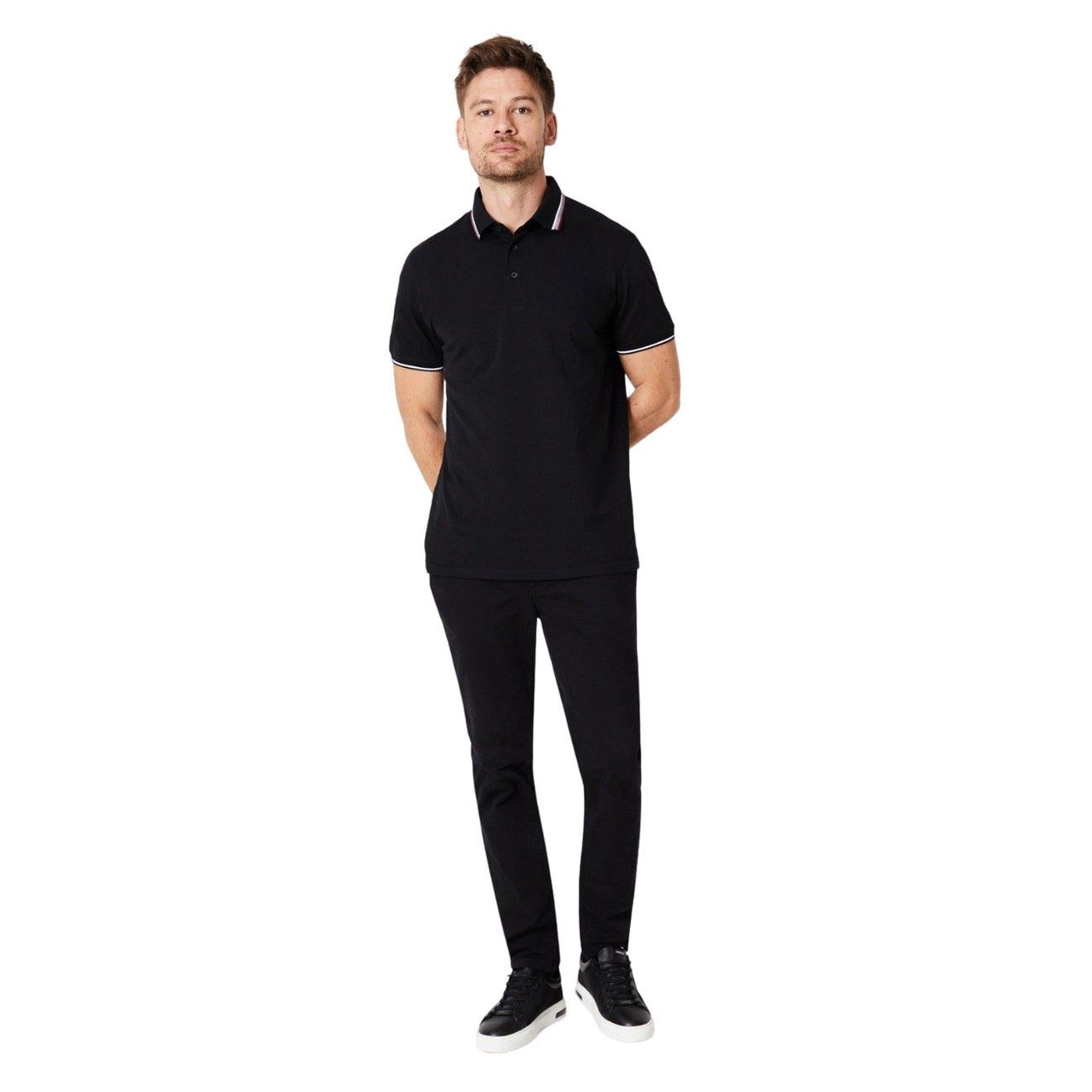 Black - Side - Burton Mens Jacquard Button Neck Polo Shirt