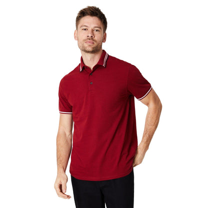 Tomato Red - Front - Burton Mens Jacquard Button Neck Polo Shirt