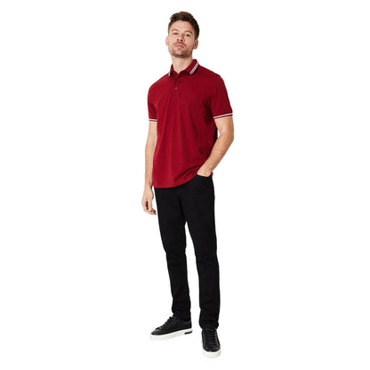 Tomato Red - Side - Burton Mens Jacquard Button Neck Polo Shirt